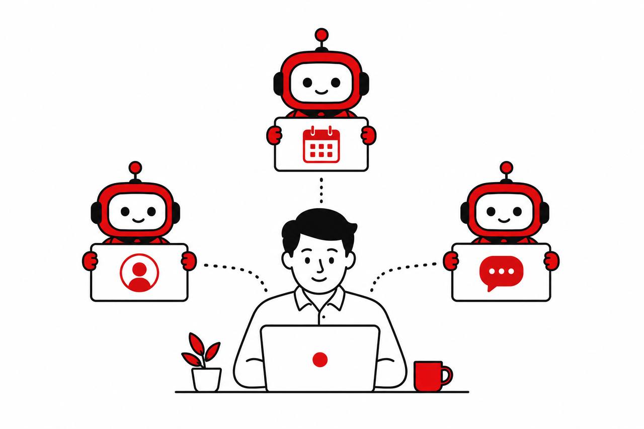 1 human + 3 AI agents — leads, bookings, support
